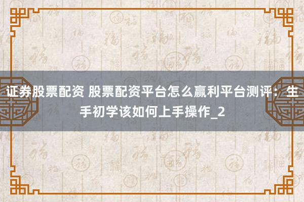 证券股票配资 股票配资平台怎么赢利平台测评：生手初学该如何上手操作_2