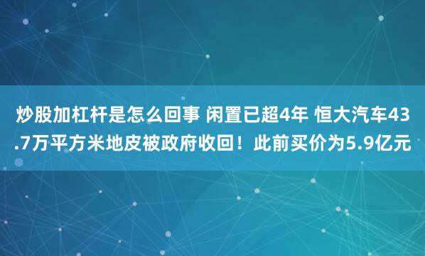 炒股加杠杆是怎么回事 闲置已超4年 恒大汽车43.7万平方米地皮被政府收回！此前买价为5.9亿元