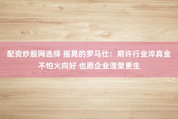 配资炒股网选择 摇晃的罗马仕：期许行业淬真金不怕火向好 也愿企业涅槃更生